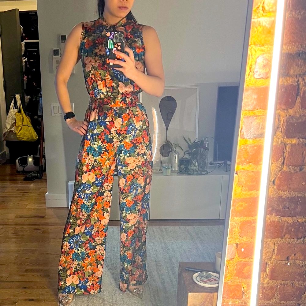 Zara Floral Jumpsuit High Neck Size XS Wedding guest